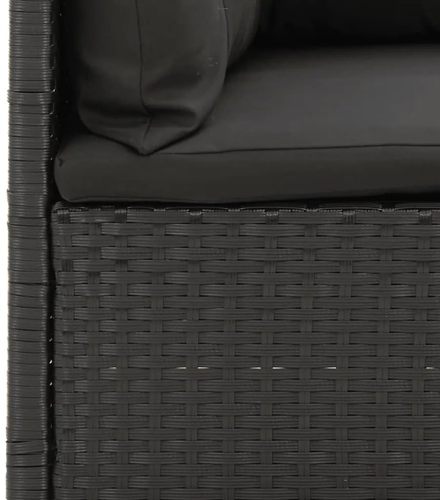 3 pcs conjunto lounge de jardim c/ almofadões vime PE preto