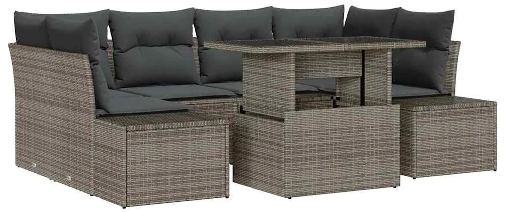 Conjunto de Sofás para Jardim com 7 Peças e Almofadas Cinzento em Ratt