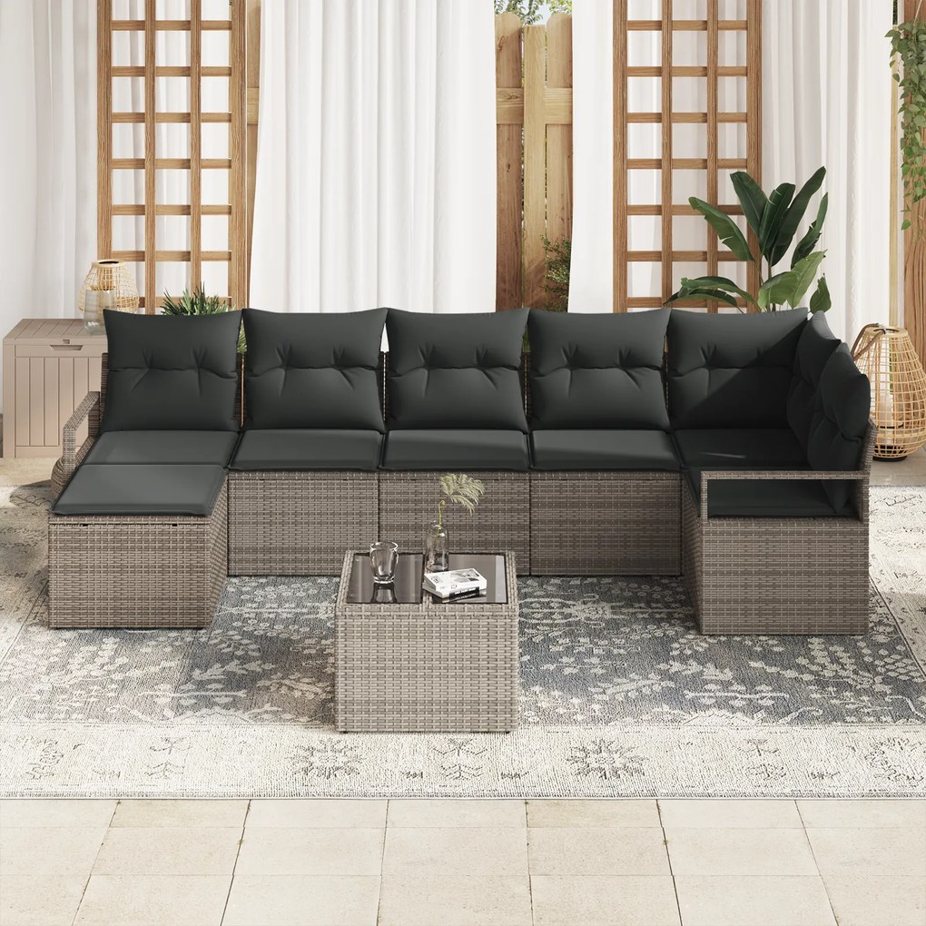 Conjunto de Sofás de Jardim de 7 Peças com Almofadas Preto Rattan Poli