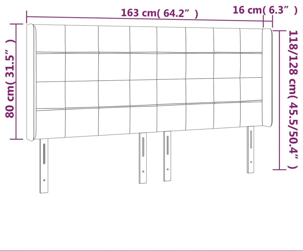 Cabeceira de cama c/ abas tecido 163x16x118/128 cm preto