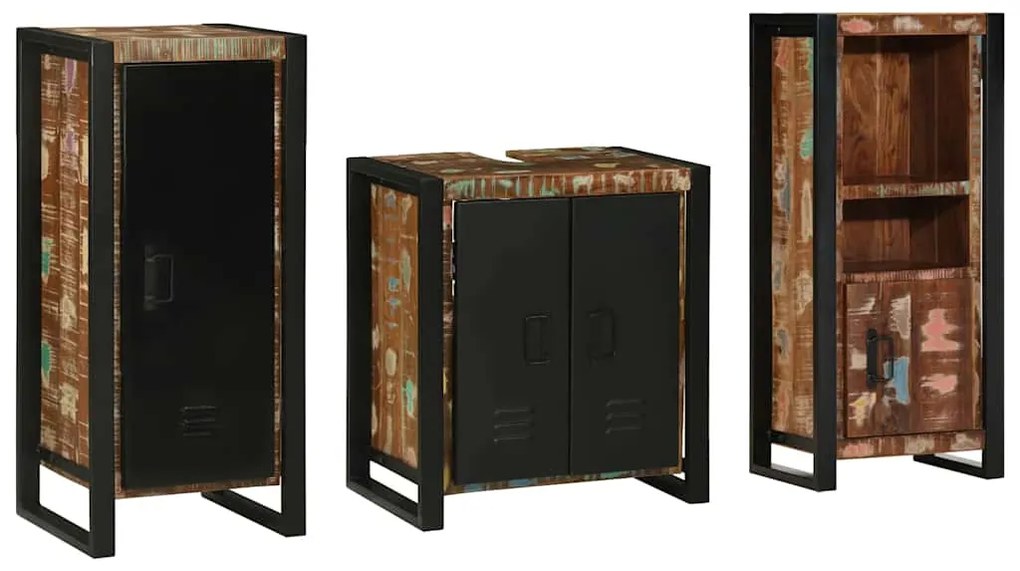 vidaXL Conjunto de Móveis para Banheiro com prateleira com porta 3 pcs
