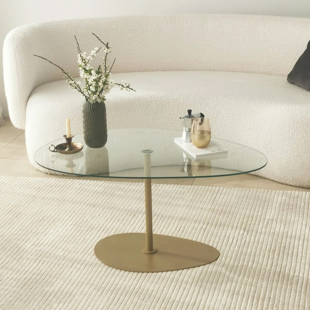 Mesa de Centro Porto – Transparente e Dourado – 90x40x60 cm