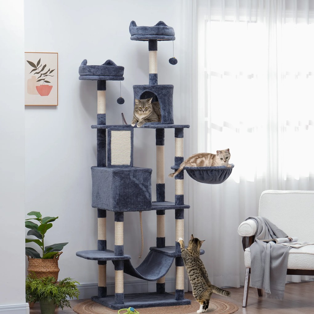Arranhador para Gatos, 60 x 50 x 206 cm, Vários Níveis, Cinzento-Escuro