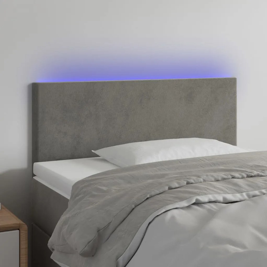 Cabeceira de cama c/ luzes LED veludo 80x5x78/88 cm cinza-claro