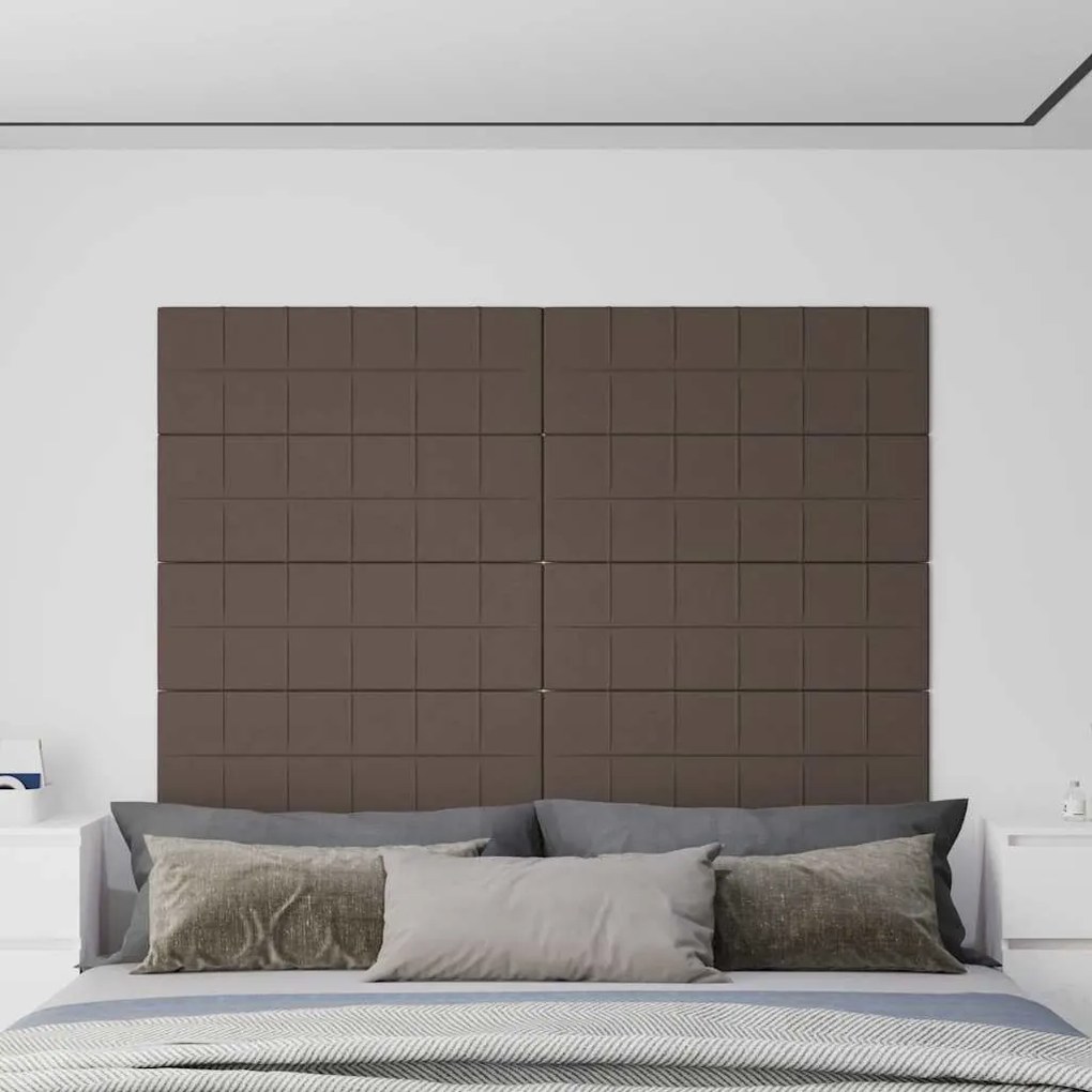 vidaXL Painel de parede 12 pcs 90x30cm tecido 3,24m² cinza-acastanhado