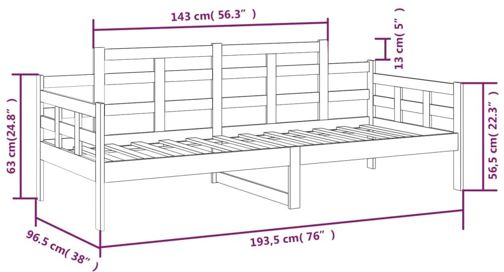 Sofá-cama madeira de pinho maciça 90x190 cm