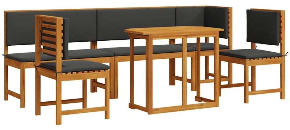 Conjunto de Jantar para o Jardim com 6 Peças e Almofadas em Madeira Só