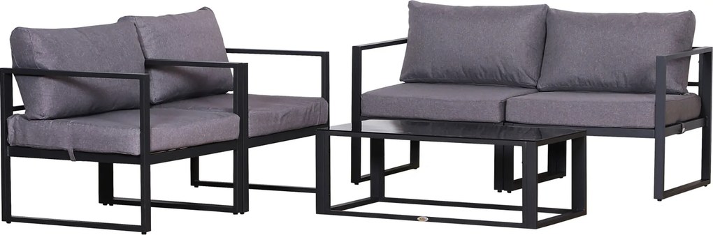 Outsunny Conjunto de móveis de jardim 4 peças, conjunto de assentos, sofá com almofadas, mesa com arrumação, poliéster, cinza, 138 x 69 x 63 cm | Aosom Portugal