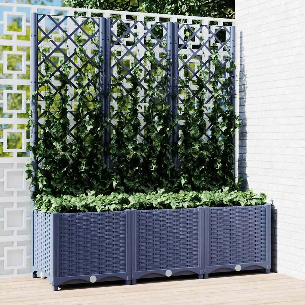 Vaso/floreira jardim c/ treliça 120x40x136 cm PP cinzento azul