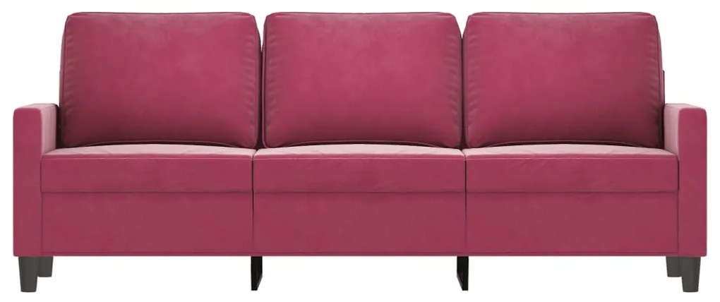 Sofá de 3 lugares veludo 180 cm vermelho tinto
