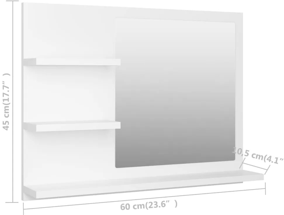 Espelho de casa de banho 60x10,5x45 cm contraplacado branco