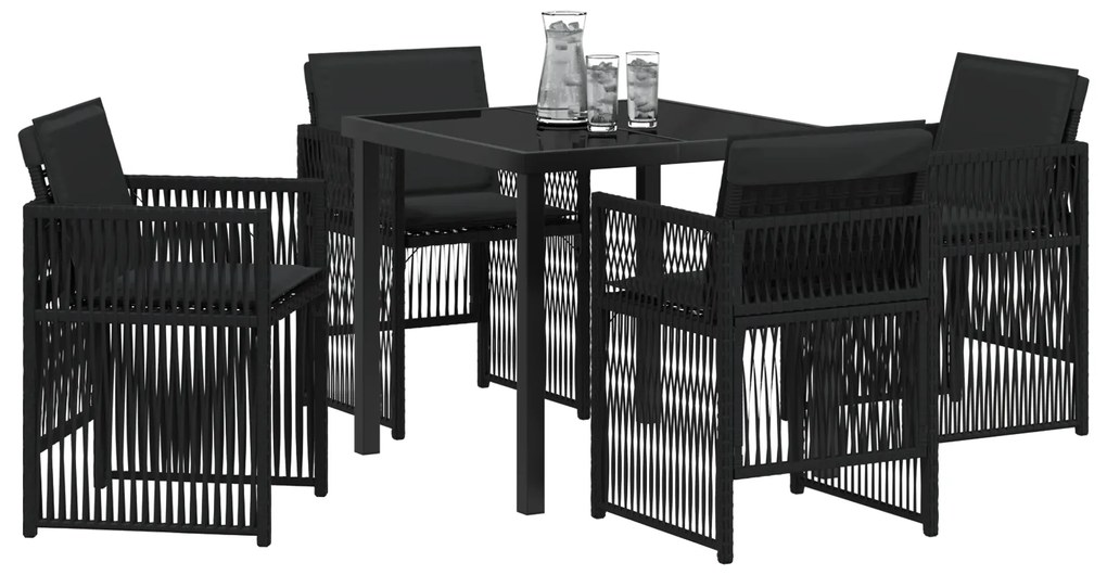 Conjunto de Jantar de 5 Peças para Jardim com Almofadas Preto Polyratt