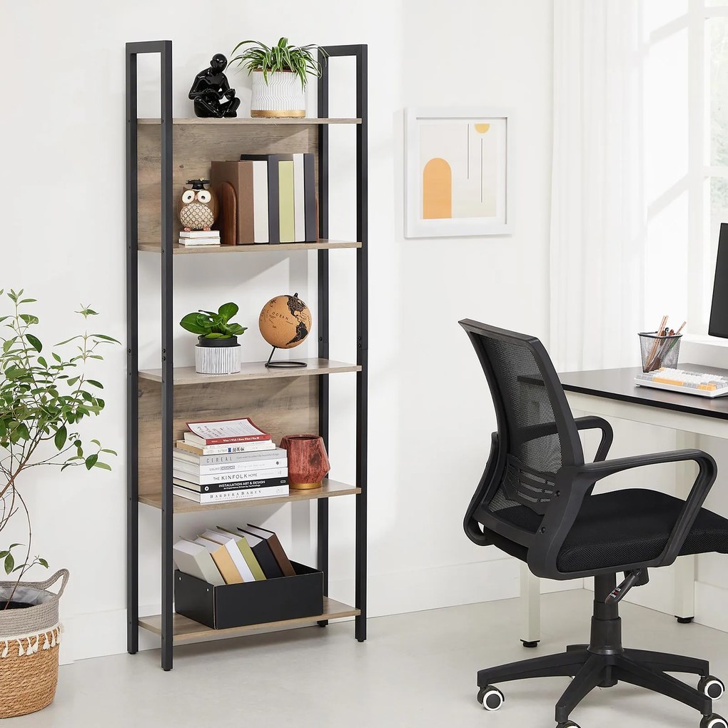 Estante de pé com 5 níveis de prateleiras abertas 62 x 24 x 165 cm Preto-Greige
