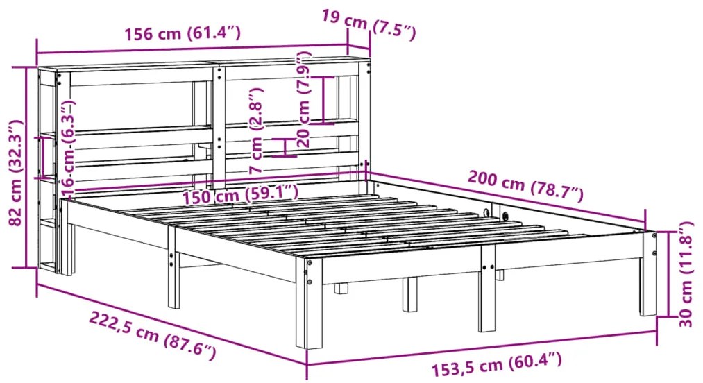 Estrutura de cama c/ cabeceira 150x200 cm pinho maciço branco