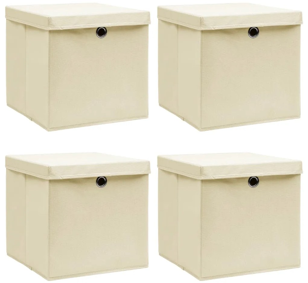 Caixas de arrumação com tampa 4 pcs 32x32x32 cm tecido creme