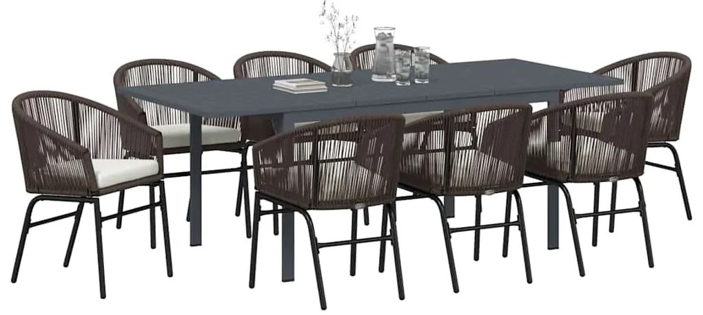 Conjunto de Jantar para Jardim Manual 9 pcs Castanho Largo