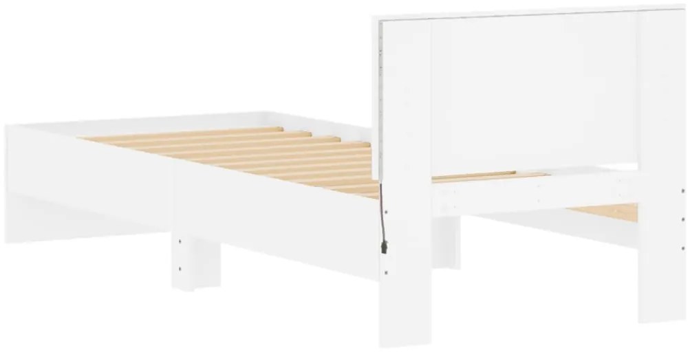Estrutura de cama c/ cabeceira e luzes LED 90x190 cm branco