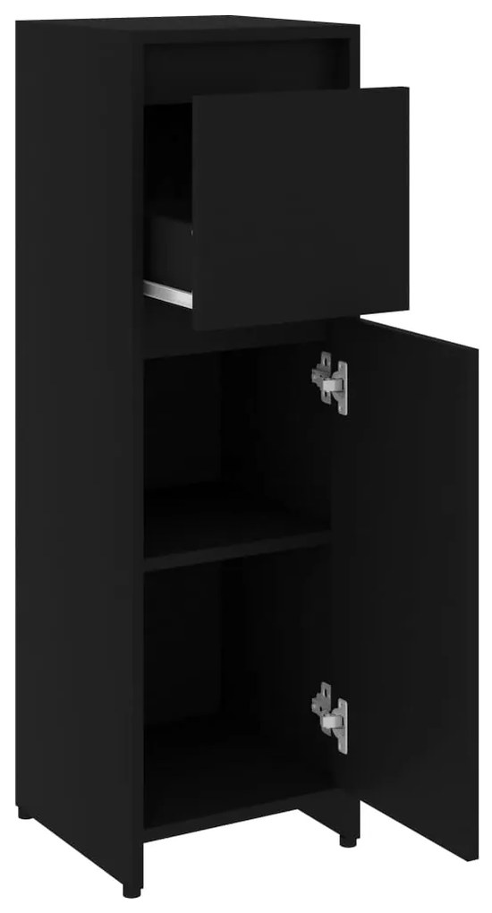 4 pcs conjunto de móveis de casa de banho contraplacado preto