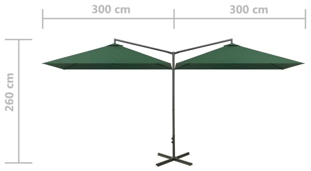 Guarda-sol duplo com mastro de aço 600x300 cm verde