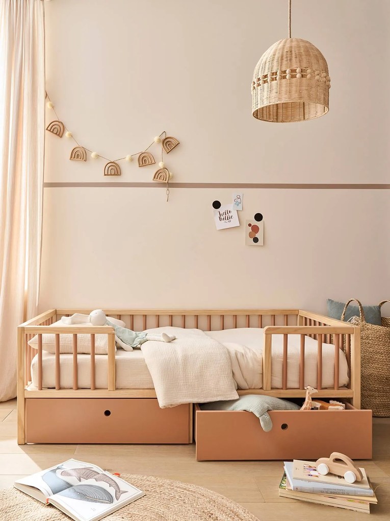 Cama de criança com grandes arrumações 70x140 cm, CACHE-RÊVES canela