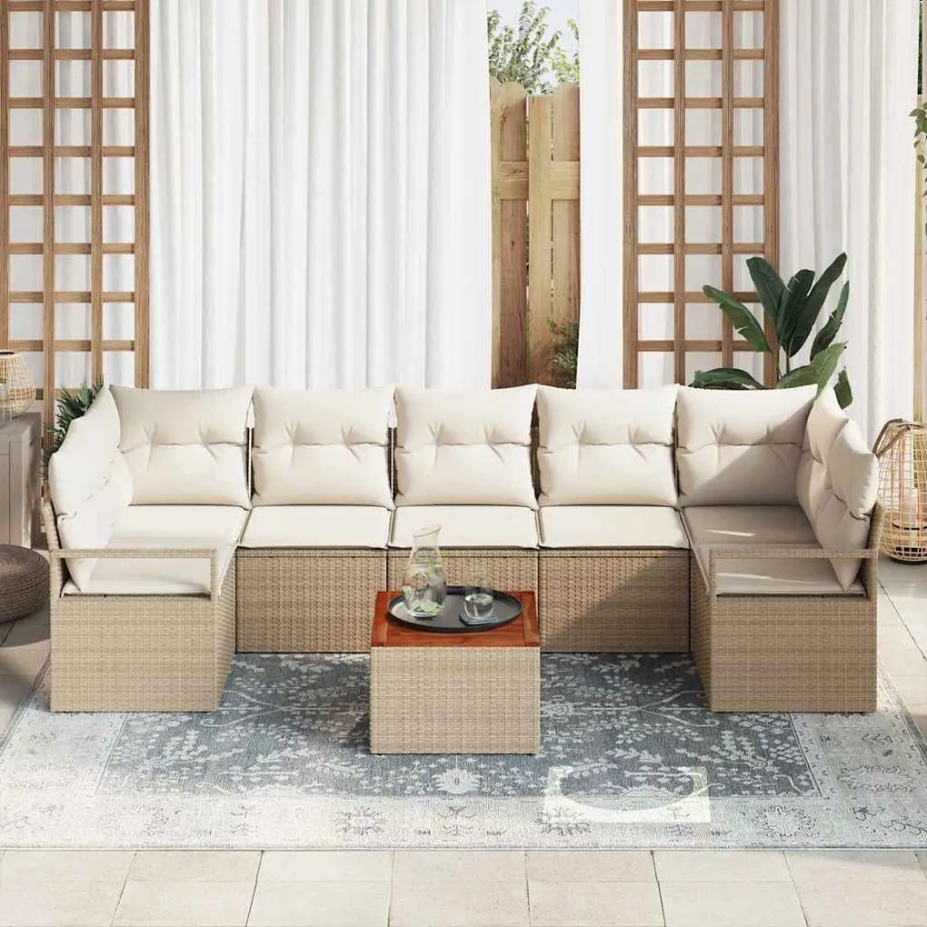 Conjunto de Sofá de Jardim com 8 Peças e Almofadas Bege em Rattan Sint