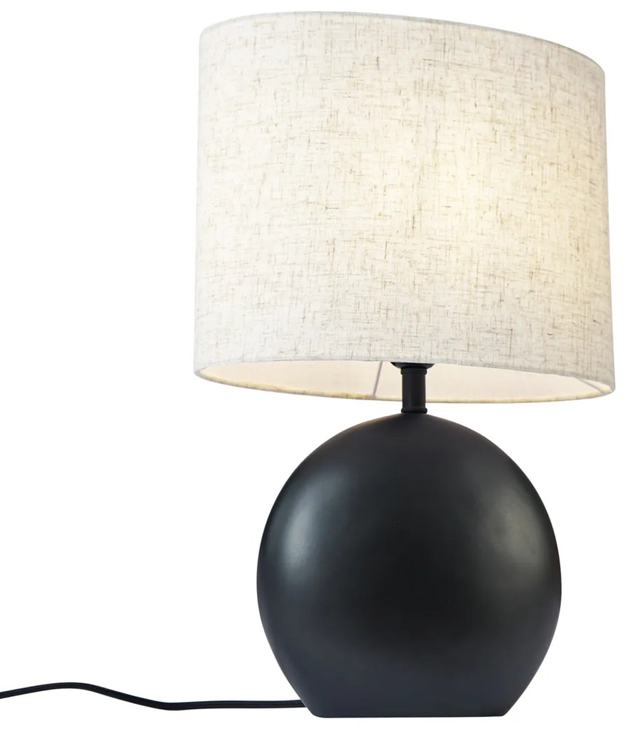 Candeeiro de Mesa Japandi Preto com Abajur de Linho - Timo Japandi