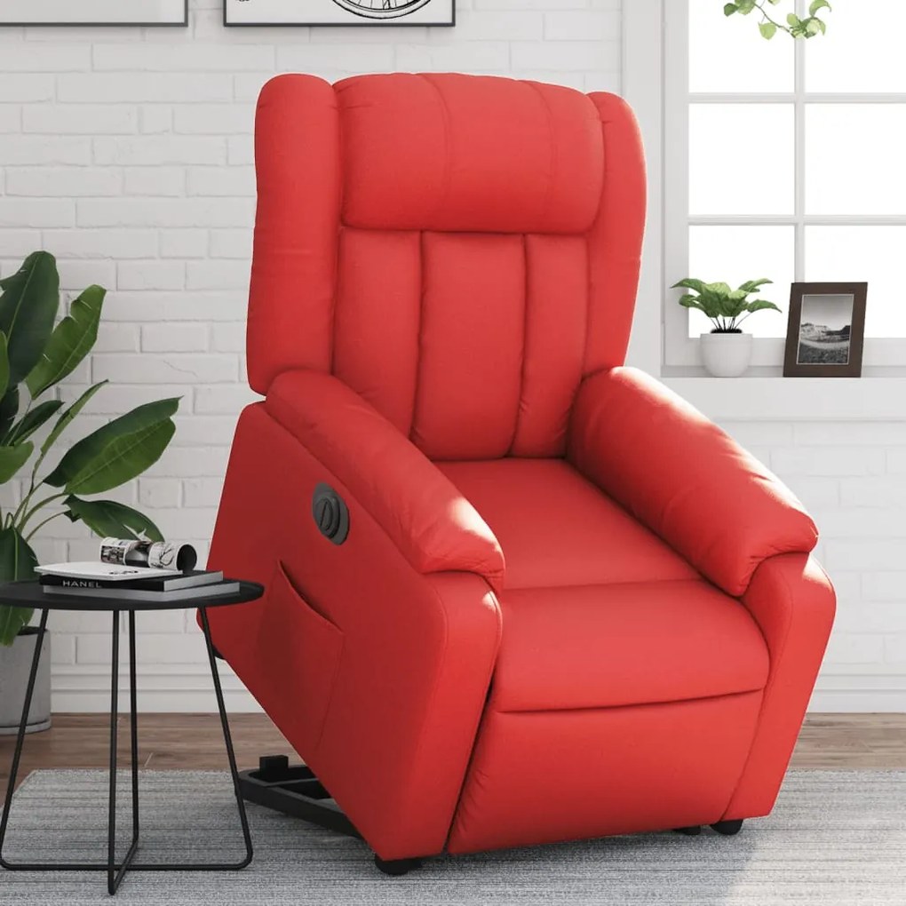 Poltrona reclinável elevatória elétrica couro artif. vermelho