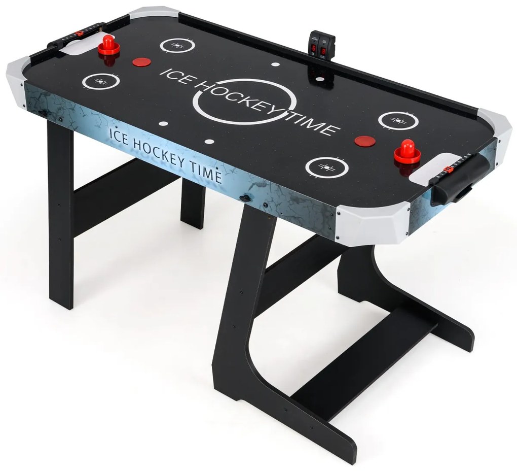 Mesa de hóquei de ar com marcador eletrónico Motor de 12 V 2 discos e 2 empurradores Jogo de hóquei de pé 144 x 68 x 79 cm Preto
