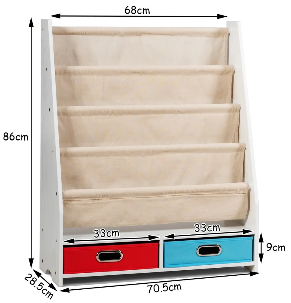 Estante Infantil com 4 Prateleiras Frontais e 2 Caixas para Quarto 70,5 x 28,5 x 86 cm Bege