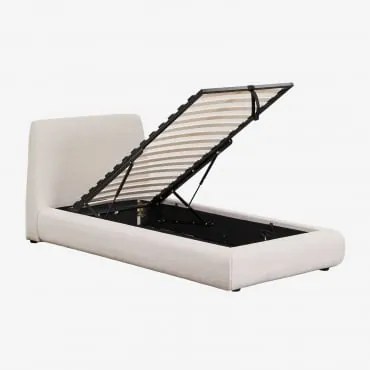 Cama Estofada Com Baú Rebatível Norena Tecido Creme Bege & 90 X 190 Cm - Sklum