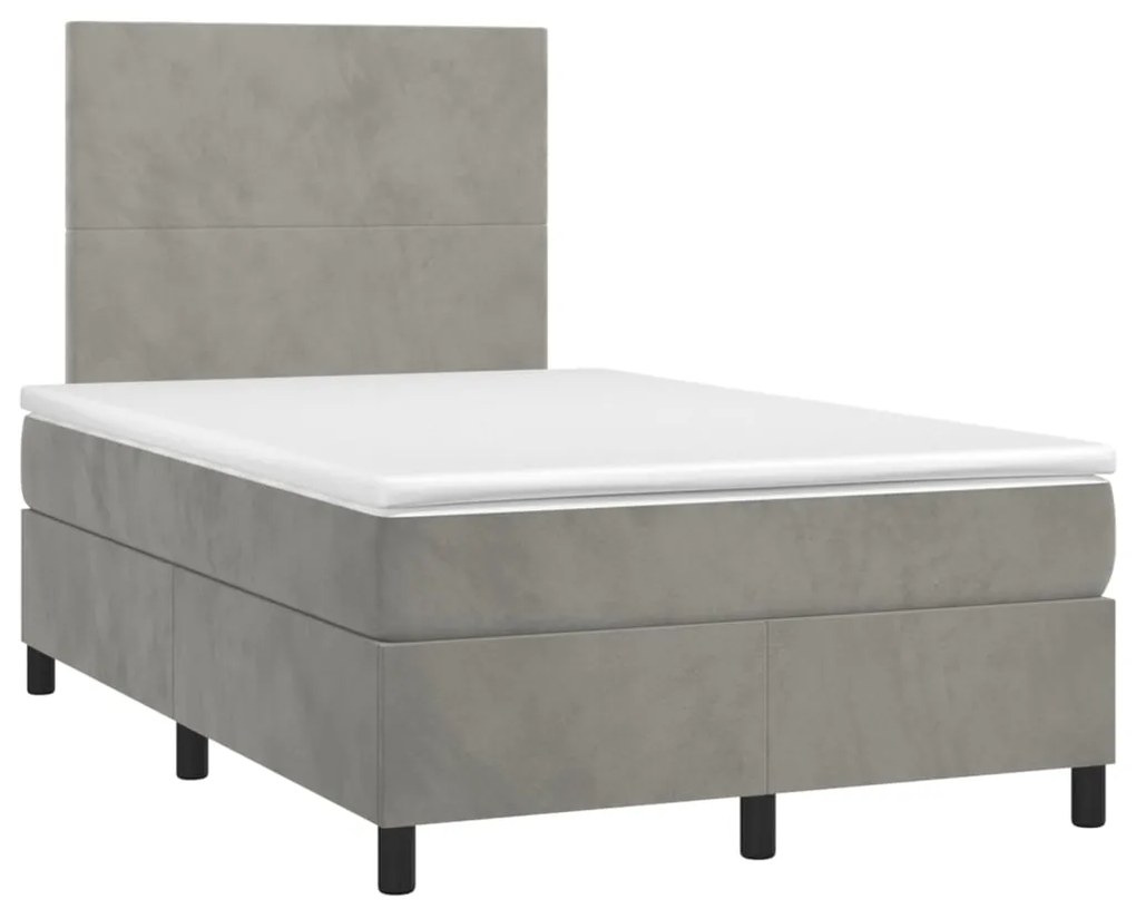 Cama box spring c/ colchão/LED 120x200 cm veludo cinzento-claro