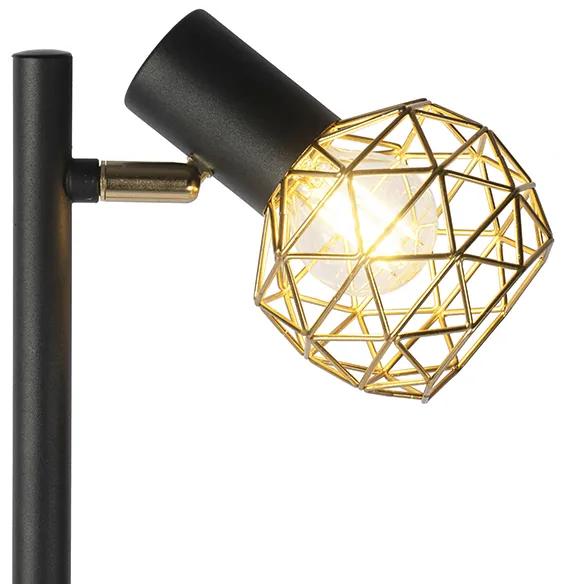 Candeeiro de pé design preto/ouro ajustável 3-luzes - MESH Moderno,Design
