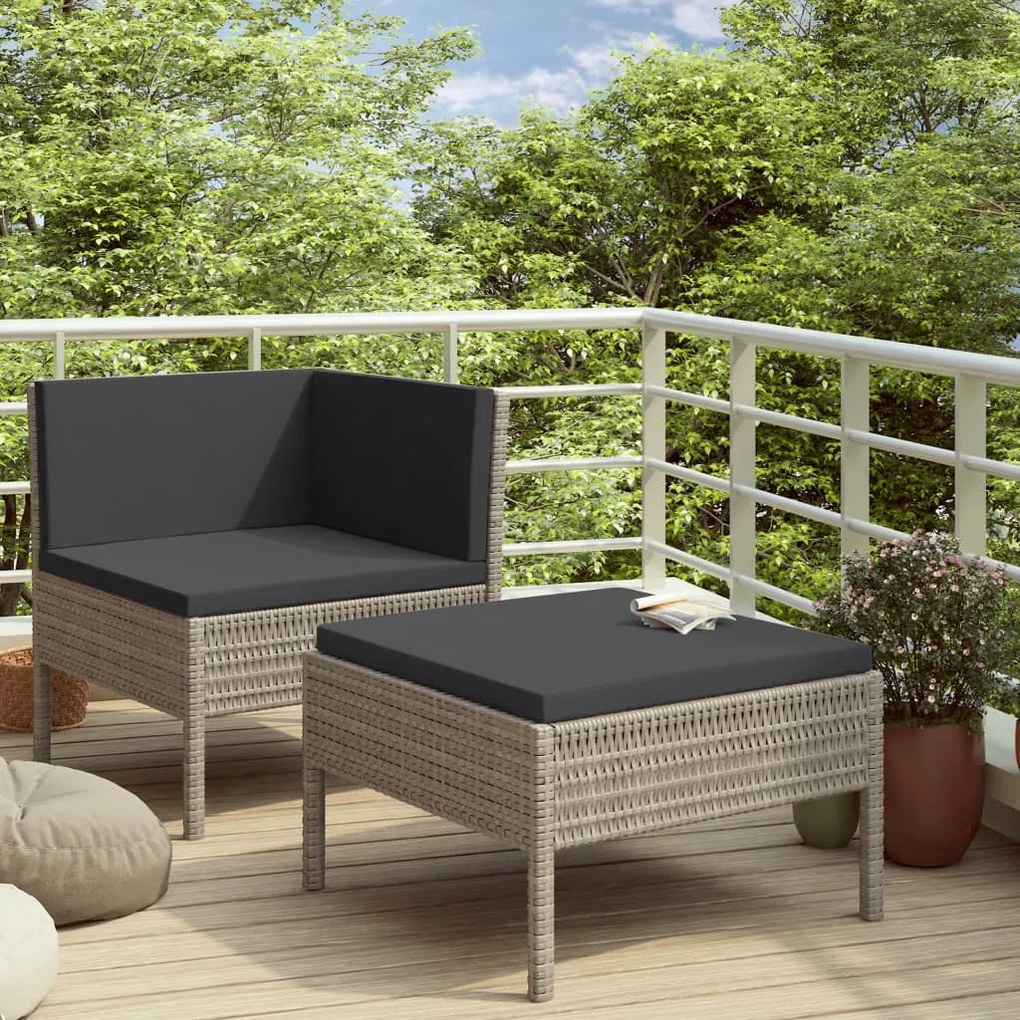 vidaXL 2 pcs conjunto lounge de jardim c/ almofadões vime PE cinzento