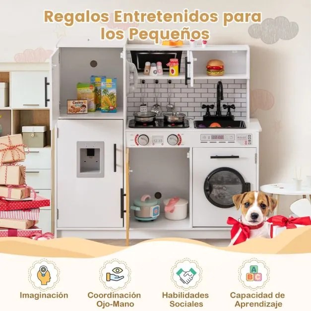 Cozinha de Brincar para crianças com forno, máquina de lavar roupa, micro-ondas, sons e luzes Brinquedo simbólico do chefe para crianças a partir dos
