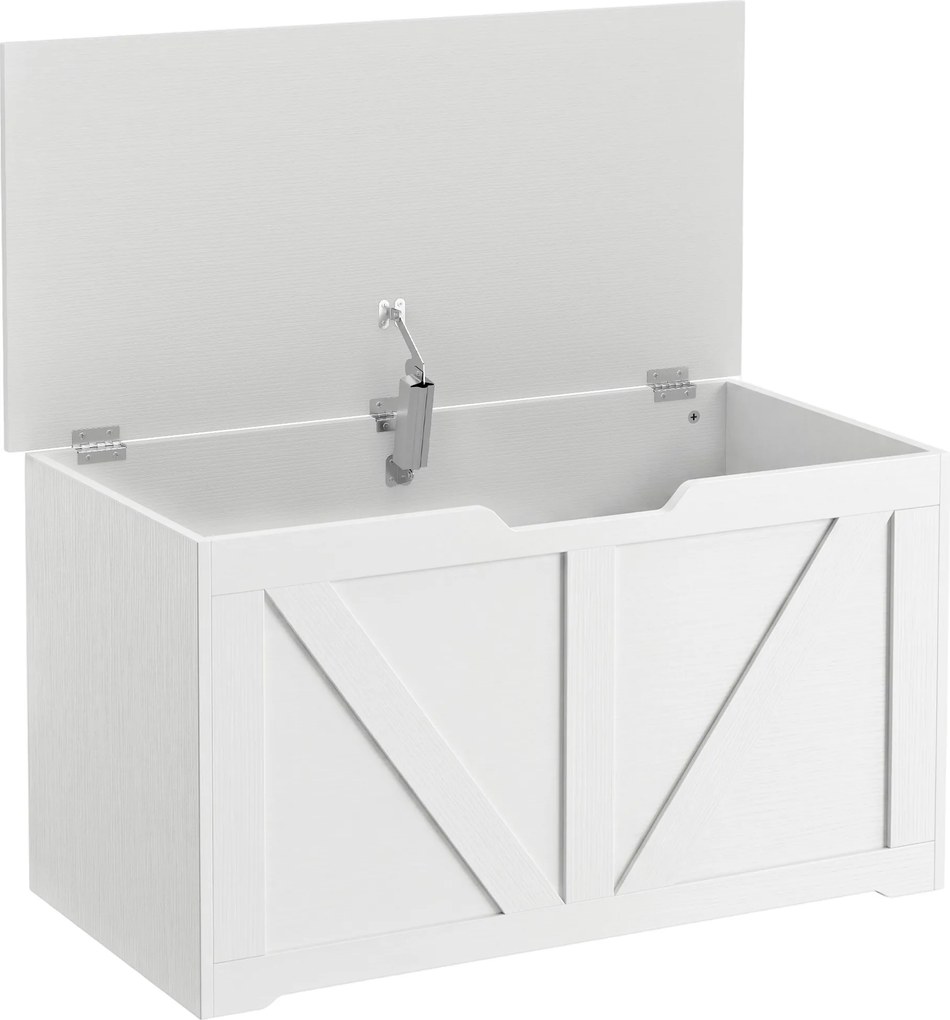 HOMCOM Baú de Arrumação 100L com Dobradiça de Segurança e Puxador em U para Hall de Entrada ou Sala 80x40x45 cm Branco | Aosom Portugal