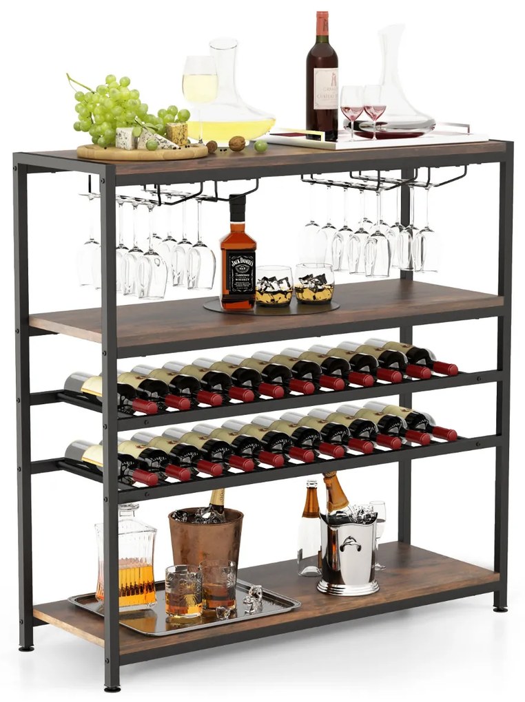 Garrafeira de vinhos 100 x 35 x 101 cm com 5 níveis para 20 garrafas com suporte copos Castanho rústico