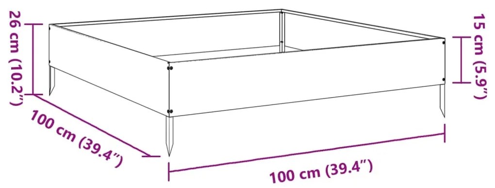 Canteiro elevado de jardim 100x100x26 cm aço galvanizado