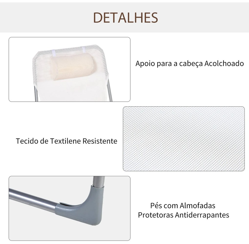 Espreguiçadeira dobrável e reclinável de jardim com apoio de cabeça e