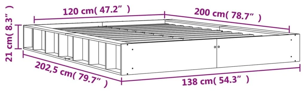 Estrutura de cama 120x200 cm madeira pinho maciça castanho cera