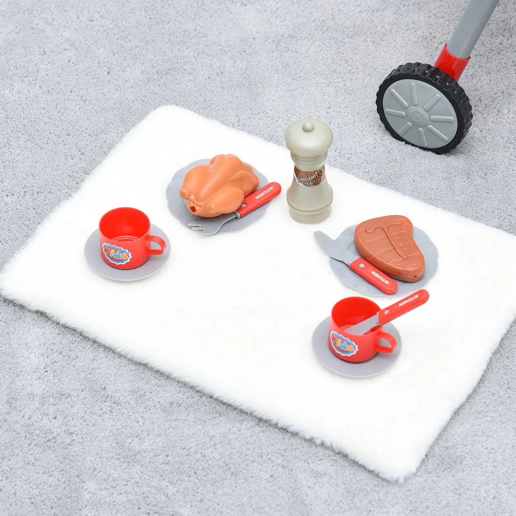 Conjunto de Churrasqueira para Crianças Acima de 3 Anos 39 Peças Luz e Som 34.5x37x56 Vermelho