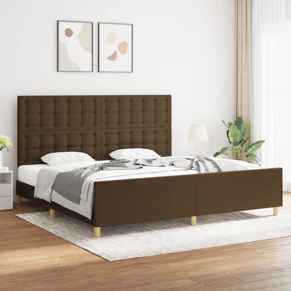 Estrutura de cama sem colchão 200x200 cm tecido castanho-escuro