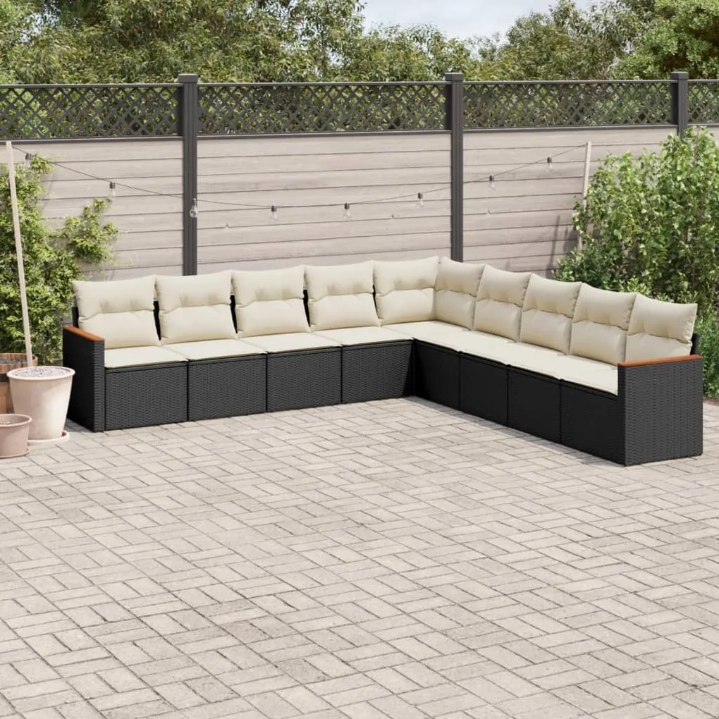vidaXL 9 pcs conjunto de sofás p/ jardim c/ almofadões vime PE preto