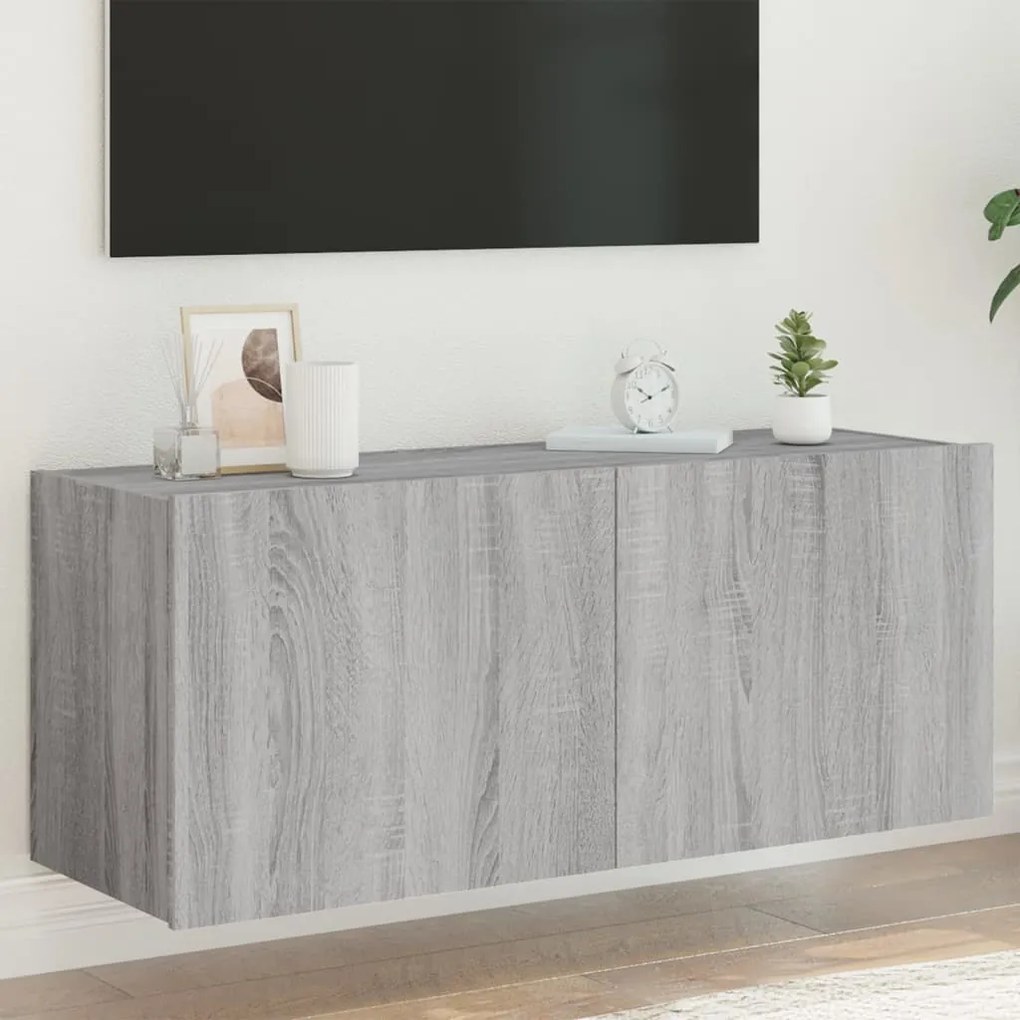 vidaXL Móvel de parede p/ TV c/ luzes LED 100x35x41 cm cinzento sonoma