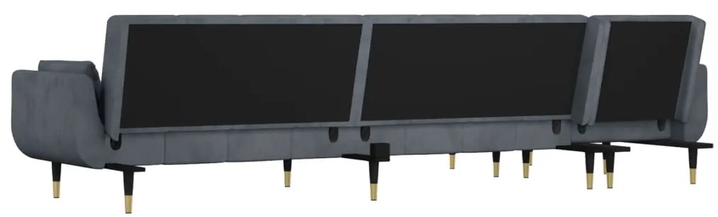 Sofá-cama em forma de L 275x140x70 cm veludo cinzento-escuro