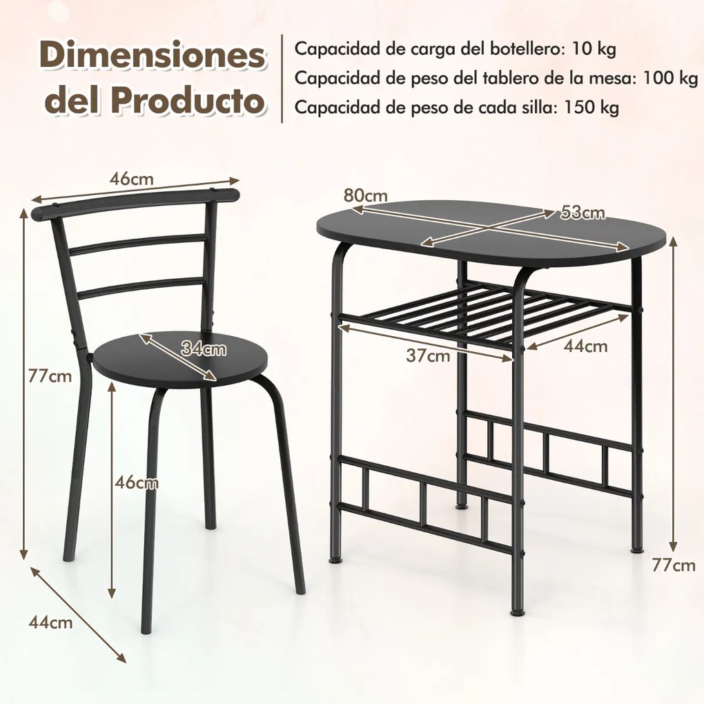 Conjunto de cozinha e jantar de 3 peças de com mesa de cozinha e 2 Cadeiras Tampo de mesa em madeira Tampo de mesa folheado a madeira Suporte adiciona