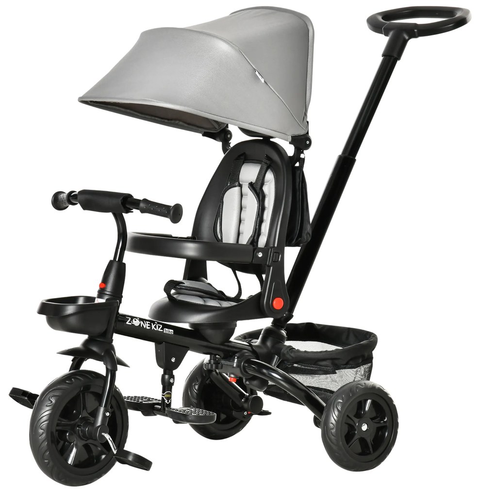Triciclo Infantil 4 em 1 Bicicleta para Crianças 1-5 Anos com Assento Giratório Capô Ajustável Guidão de Empurre e Apoio para os Pés Dobrável 111,5x52