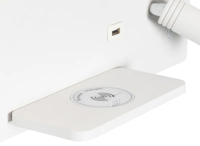 Conjunto de 2 Apliques de Parede Branco com LED, USB e Carregador por Indução - Riza