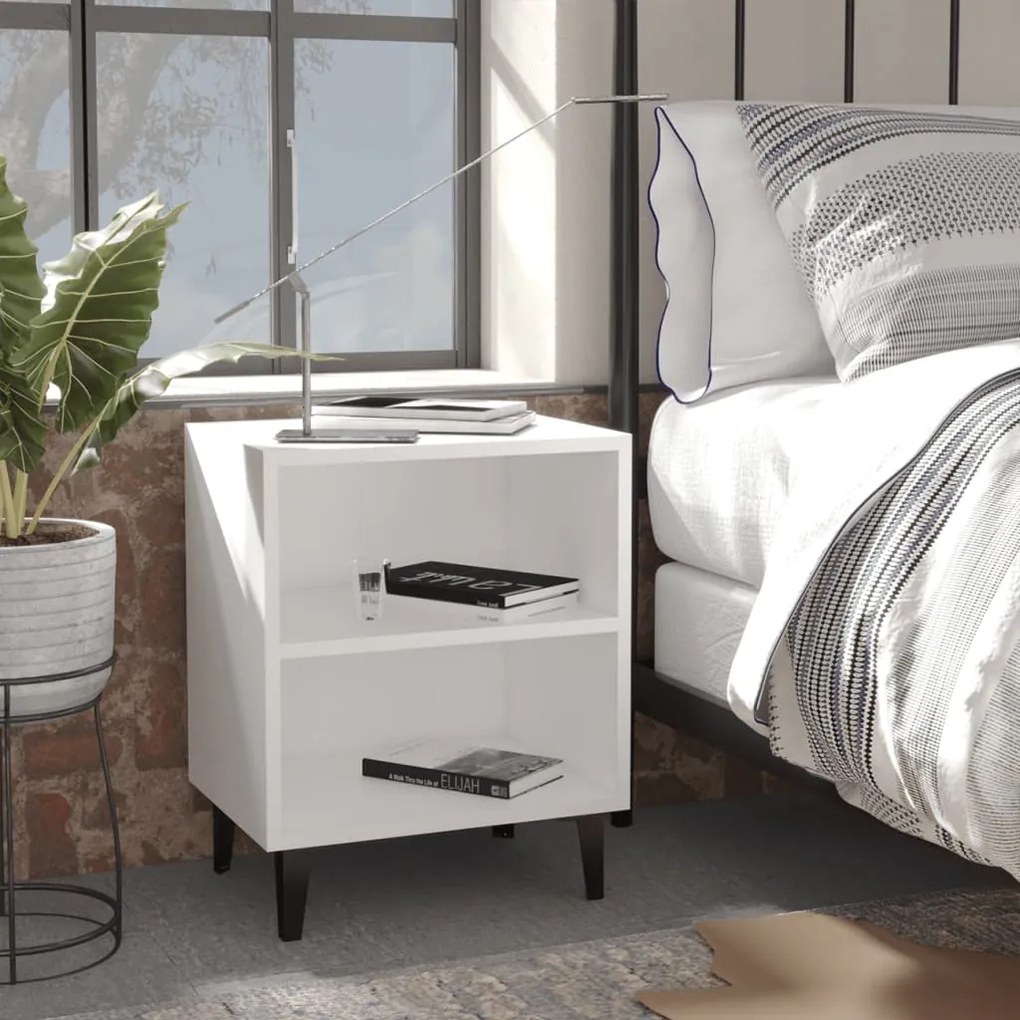 805798 vidaXL Mesas de cabeceira pernas em metal 2 pcs 40x30x50 cm branco