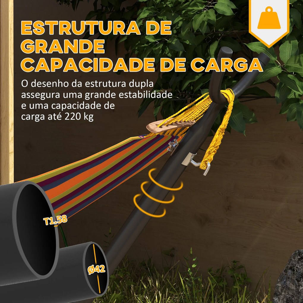 Suporte para Cama Rede de Aço com Rodas 2 Ganchos Ajustáveis em 6 Níveis e Bolsa de Transporte 290x120x115 cm Preto