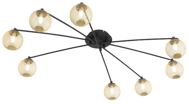 Candeeiro de teto moderno preto com dourado 8 luzes - Athens Wire Moderno,Art Deco